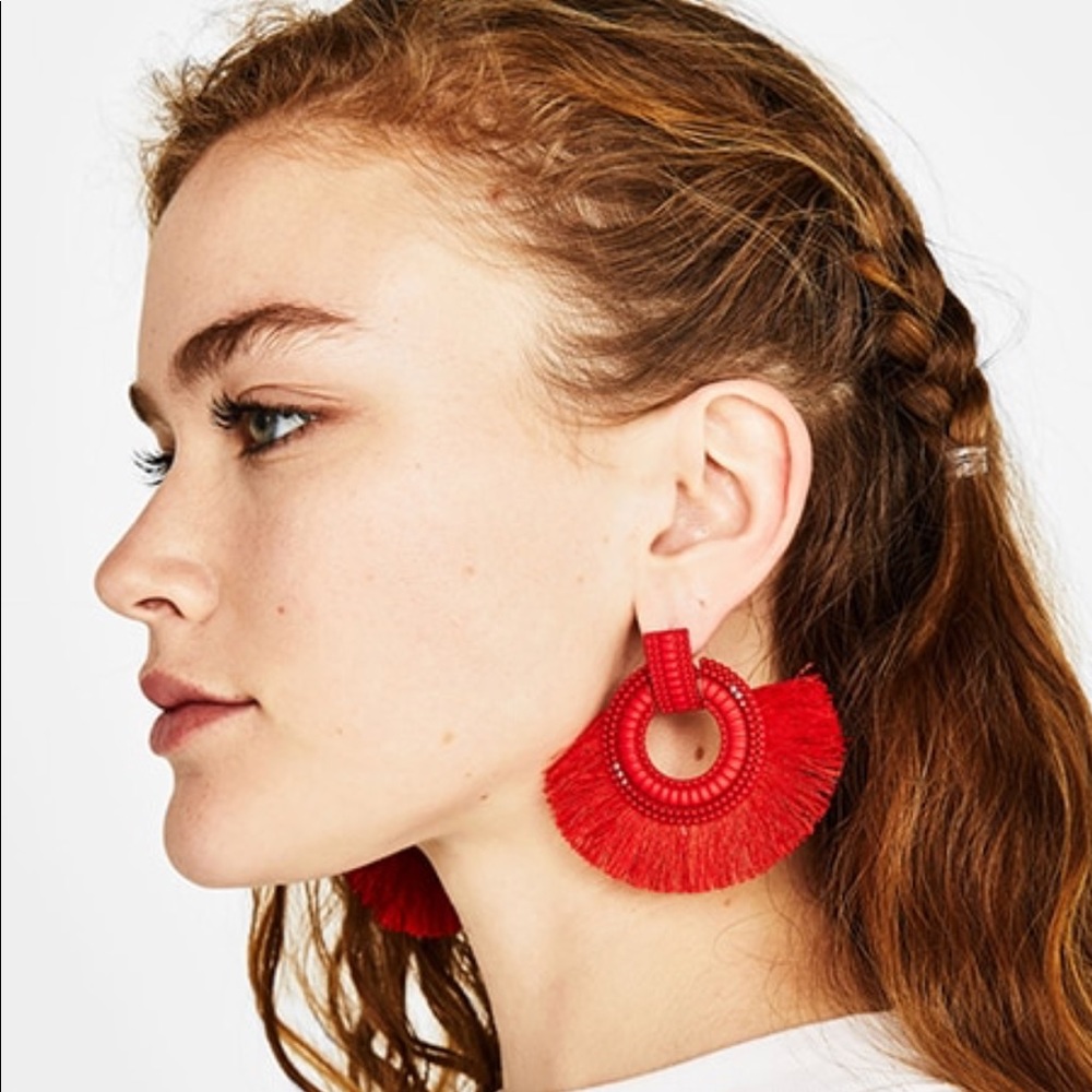 BNWT red fringe statement earrings!